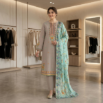 Elegant Taupe & Mint Printed 3-Piece Suit